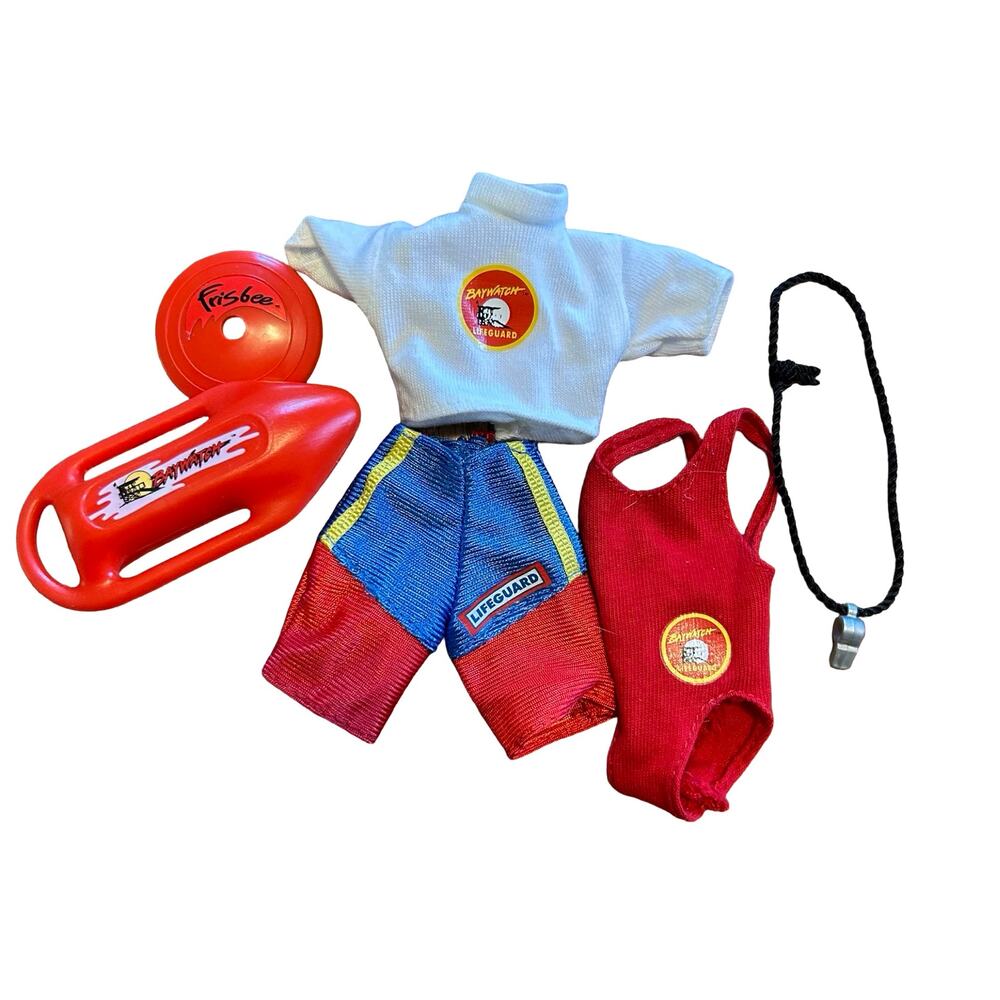 Barbie Baywatch Doll Outfit Swimsuit Shorts Shirt Frisbee Whistle Red Float